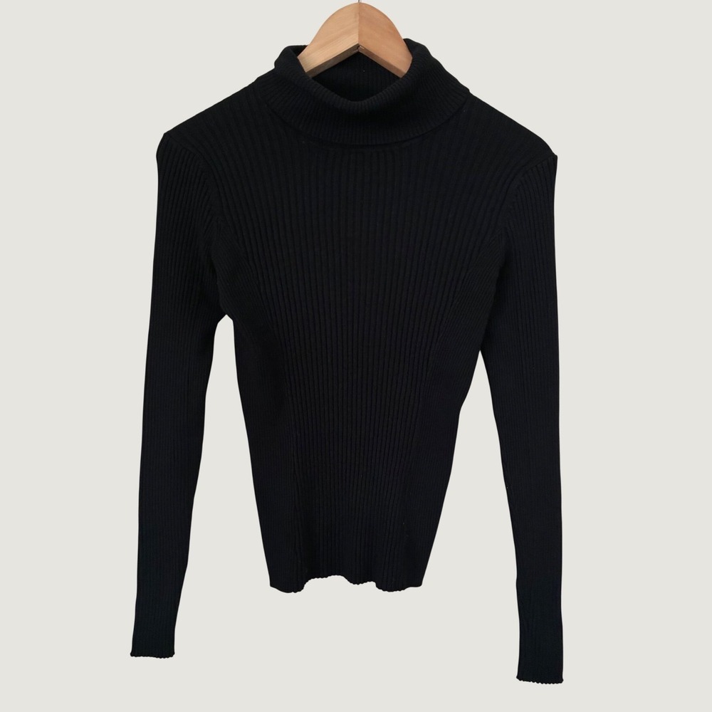 For the Republic Black Ribbed Turtleneck Sweater Womens Small Minimalist Capsule
